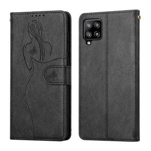 For Samsung Galaxy A42 5G Beauty Girl Embossing Pattern Horizontal Flip Leather Case with Holder & Card Slot & Wallet & Photo Frame(Black)