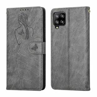 For Samsung Galaxy A42 5G Beauty Girl Embossing Pattern Horizontal Flip Leather Case with Holder & Card Slot & Wallet & Photo Frame(Grey)