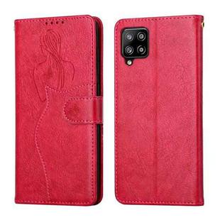 For Samsung Galaxy A42 5G Beauty Girl Embossing Pattern Horizontal Flip Leather Case with Holder & Card Slot & Wallet & Photo Frame(Red)