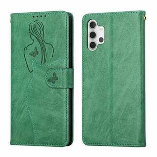 For Samsung Galaxy A32 5G Beauty Girl Embossing Pattern Horizontal Flip Leather Case with Holder & Card Slot & Wallet & Photo Frame(Green)