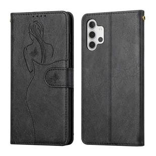 For Samsung Galaxy A32 5G Beauty Girl Embossing Pattern Horizontal Flip Leather Case with Holder & Card Slot & Wallet & Photo Frame(Black)