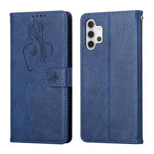 For Samsung Galaxy A32 5G Beauty Girl Embossing Pattern Horizontal Flip Leather Case with Holder & Card Slot & Wallet & Photo Frame(Blue)