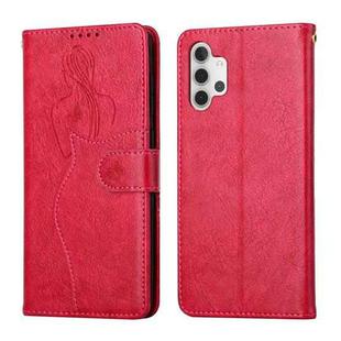 For Samsung Galaxy A32 5G Beauty Girl Embossing Pattern Horizontal Flip Leather Case with Holder & Card Slot & Wallet & Photo Frame(Red)