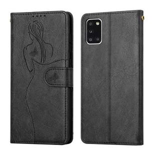 For Samsung Galaxy A31 Beauty Girl Embossing Pattern Horizontal Flip Leather Case with Holder & Card Slot & Wallet & Photo Frame(Black)