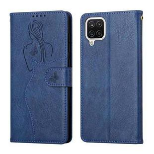 For Samsung Galaxy A22 4G Beauty Girl Embossing Pattern Horizontal Flip Leather Case with Holder & Card Slot & Wallet & Photo Frame(Blue)
