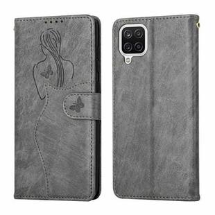 For Samsung Galaxy A22 4G Beauty Girl Embossing Pattern Horizontal Flip Leather Case with Holder & Card Slot & Wallet & Photo Frame(Grey)