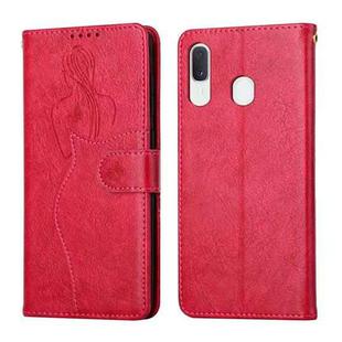For Samsung Galaxy A20e Beauty Girl Embossing Pattern Horizontal Flip Leather Case with Holder & Card Slot & Wallet & Photo Frame(Red)