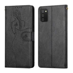 For Samsung Galaxy A03s 164mm Beauty Girl Embossing Pattern Horizontal Flip Leather Case with Holder & Card Slot & Wallet & Photo Frame(Black)