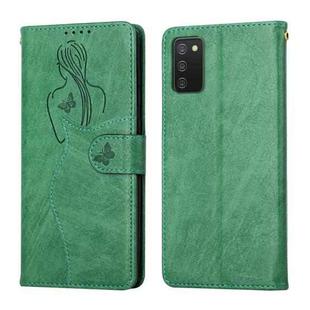 For Samsung Galaxy A02s EU Version Beauty Girl Embossing Pattern Horizontal Flip Leather Case with Holder & Card Slot & Wallet & Photo Frame(Green)