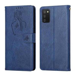 For Samsung Galaxy A02s EU Version Beauty Girl Embossing Pattern Horizontal Flip Leather Case with Holder & Card Slot & Wallet & Photo Frame(Blue)