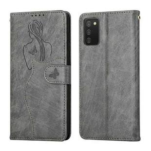 For Samsung Galaxy A02s EU Version Beauty Girl Embossing Pattern Horizontal Flip Leather Case with Holder & Card Slot & Wallet & Photo Frame(Grey)