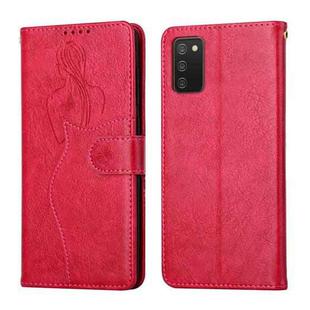 For Samsung Galaxy A02s EU Version Beauty Girl Embossing Pattern Horizontal Flip Leather Case with Holder & Card Slot & Wallet & Photo Frame(Red)