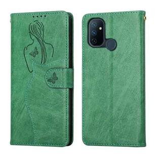 For OnePlus Nord 100 5G Beauty Girl Embossing Pattern Horizontal Flip Leather Case with Holder & Card Slot & Wallet & Photo Frame(Green)