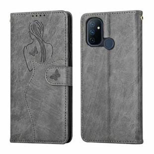 For OnePlus Nord 100 5G Beauty Girl Embossing Pattern Horizontal Flip Leather Case with Holder & Card Slot & Wallet & Photo Frame(Grey)