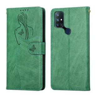 For OnePlus Nord 10 5G Beauty Girl Embossing Pattern Horizontal Flip Leather Case with Holder & Card Slot & Wallet & Photo Frame(Green)