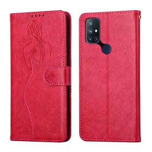 For OnePlus Nord 10 5G Beauty Girl Embossing Pattern Horizontal Flip Leather Case with Holder & Card Slot & Wallet & Photo Frame(Red)