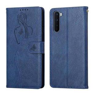 For OnePlus Nord Beauty Girl Embossing Pattern Horizontal Flip Leather Case with Holder & Card Slot & Wallet & Photo Frame(Blue)
