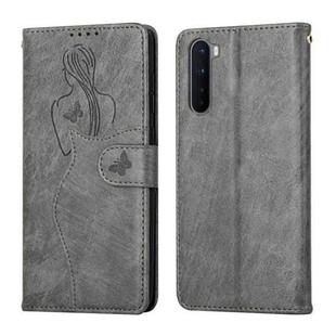 For OnePlus Nord Beauty Girl Embossing Pattern Horizontal Flip Leather Case with Holder & Card Slot & Wallet & Photo Frame(Grey)