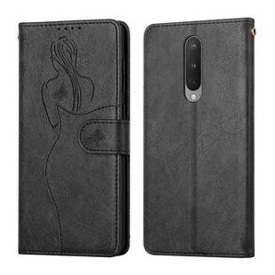 For OnePlus 8 Beauty Girl Embossing Pattern Horizontal Flip Leather Case with Holder & Card Slot & Wallet & Photo Frame(Black)