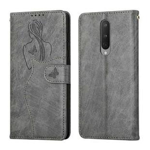 For OnePlus 8 Beauty Girl Embossing Pattern Horizontal Flip Leather Case with Holder & Card Slot & Wallet & Photo Frame(Grey)