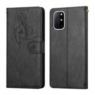 For OnePlus 8T Beauty Girl Embossing Pattern Horizontal Flip Leather Case with Holder & Card Slot & Wallet & Photo Frame(Black)