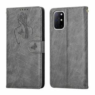 For OnePlus 8T Beauty Girl Embossing Pattern Horizontal Flip Leather Case with Holder & Card Slot & Wallet & Photo Frame(Grey)