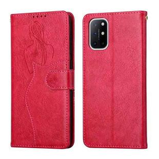 For OnePlus 8T Beauty Girl Embossing Pattern Horizontal Flip Leather Case with Holder & Card Slot & Wallet & Photo Frame(Red)