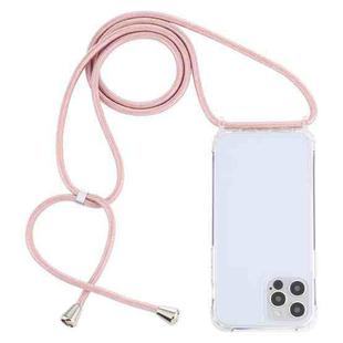 For iPhone 13 Pro Max Transparent Acrylic Airbag Shockproof Phone Protective Case with Lanyard (Rose Gold)