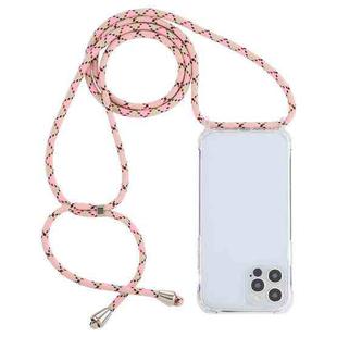 For iPhone 13 Pro Max Transparent Acrylic Airbag Shockproof Phone Protective Case with Lanyard (Pink Apricot Coffee)