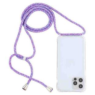 For iPhone 13 Pro Max Transparent Acrylic Airbag Shockproof Phone Protective Case with Lanyard (Purple Rainbow)