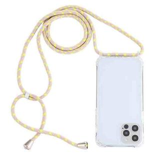 For iPhone 13 Pro Max Transparent Acrylic Airbag Shockproof Phone Protective Case with Lanyard (Yellow Pink Grey)