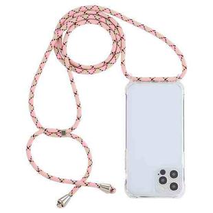 For iPhone 13 Pro Transparent Acrylic Airbag Shockproof Phone Protective Case with Lanyard (Pink Apricot Coffee)