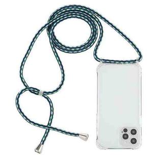 For iPhone 13 Transparent Acrylic Airbag Shockproof Phone Protective Case with Lanyard(Green White Blue)