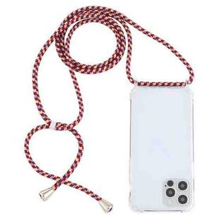 For iPhone 13 Transparent Acrylic Airbag Shockproof Phone Protective Case with Lanyard(Red Apricot Grey Rough Grain)