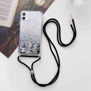 For iPhone 11 Gradient Glitter Powder Epoxy TPU Thickened Acrylic Shockproof Case with Round Neck Lanyard (Black)