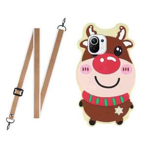 For Xiaomi Mi 11 Lite Christmas Series Silicone Shockproof Case with Neck Lanyard(Elk)