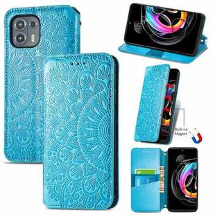 For Motorola Edge 20 Lite Blooming Mandala Embossed Pattern Magnetic Horizontal Flip Leather Case with Holder & Card Slots & Wallet(Blue)