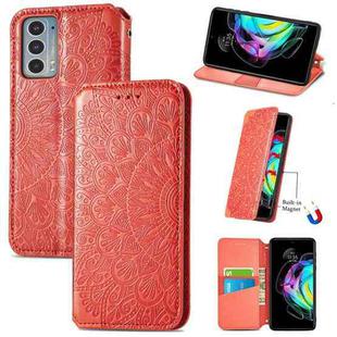 For Motorola Edge 20 Blooming Mandala Embossed Pattern Magnetic Horizontal Flip Leather Case with Holder & Card Slots & Wallet(Orange)