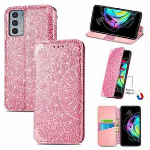 For Motorola Edge 20 Blooming Mandala Embossed Pattern Magnetic Horizontal Flip Leather Case with Holder & Card Slots & Wallet(Pink)