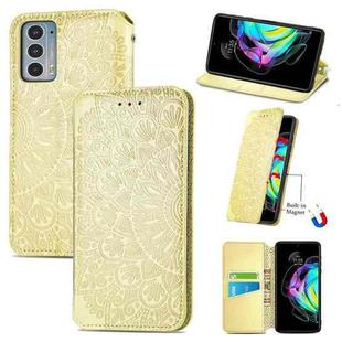 For Motorola Edge 20 Blooming Mandala Embossed Pattern Magnetic Horizontal Flip Leather Case with Holder & Card Slots & Wallet(Yellow)