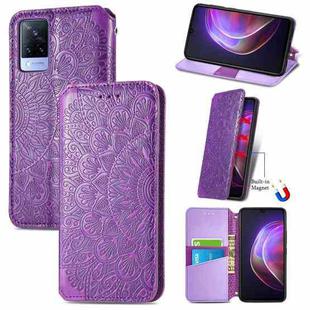 For vivo V21 Blooming Mandala Embossed Pattern Magnetic Horizontal Flip Leather Case with Holder & Card Slots & Wallet(Purple)