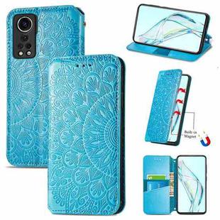 For ZTE Axon 30 5G Blooming Mandala Embossed Pattern Magnetic Horizontal Flip Leather Case with Holder & Card Slots & Wallet(Blue)
