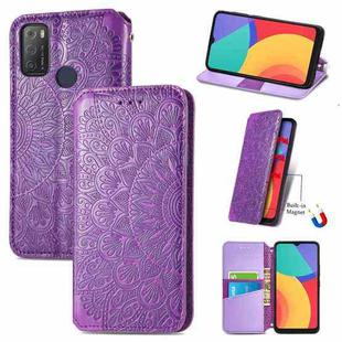 For Alcatel 1S (2021) Blooming Mandala Embossed Pattern Magnetic Horizontal Flip Leather Case with Holder & Card Slots & Wallet(Purple)