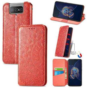For Asus Zenfone 8 Flip Blooming Mandala Embossed Pattern Magnetic Horizontal Flip Leather Case with Holder & Card Slots & Wallet(Orange)