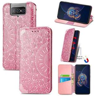 For Asus Zenfone 8 Flip Blooming Mandala Embossed Pattern Magnetic Horizontal Flip Leather Case with Holder & Card Slots & Wallet(Pink)