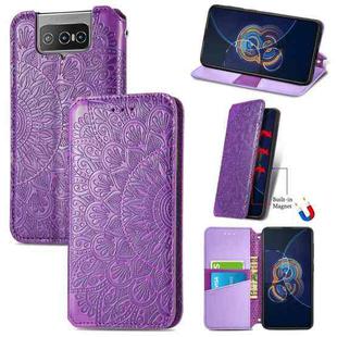For Asus Zenfone 8 Flip Blooming Mandala Embossed Pattern Magnetic Horizontal Flip Leather Case with Holder & Card Slots & Wallet(Purple)