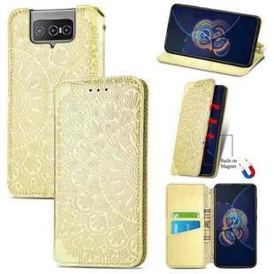 For Asus Zenfone 8 Flip Blooming Mandala Embossed Pattern Magnetic Horizontal Flip Leather Case with Holder & Card Slots & Wallet(Yellow)