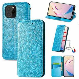 For Oukitel C21 Pro Blooming Mandala Embossed Pattern Magnetic Horizontal Flip Leather Case with Holder & Card Slots & Wallet(Blue)