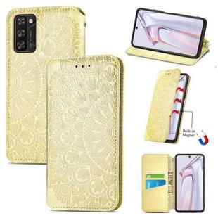 For Blackview A100 Blooming Mandala Embossed Pattern Magnetic Horizontal Flip Leather Case with Holder & Card Slots & Wallet(Yellow)