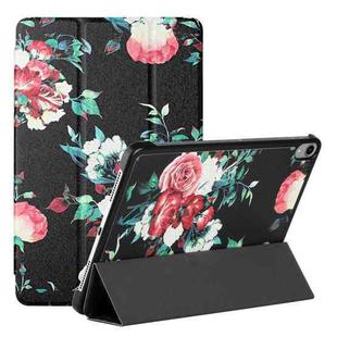 Silk Texture Colored Drawing Pattern Horizontal Flip Magnetic PU Leather Tablet Case with Three-folding Holder & Sleep / Wake-up Function For iPad mini 6(Black Peony)